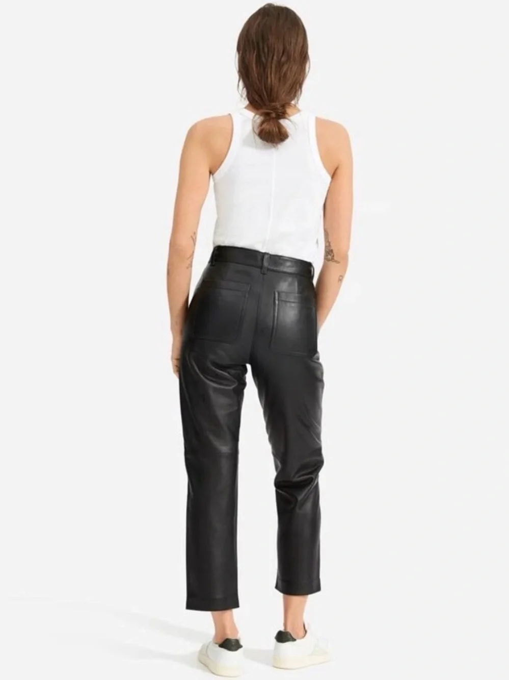 Everlane Black Leather Straight-Leg Cropped Pants